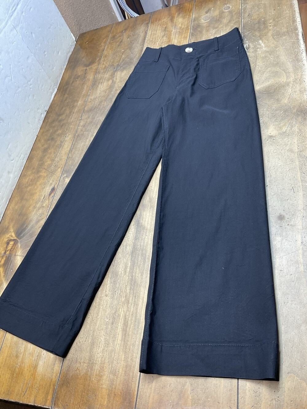 Maeve Anthropologie The Colette Wide Leg Cropped Pants Black 26P Petite